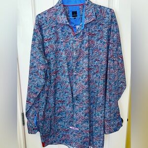Daniel Hechter 3XL tall dress shirt withh floral pattern and contrasting cuffs.